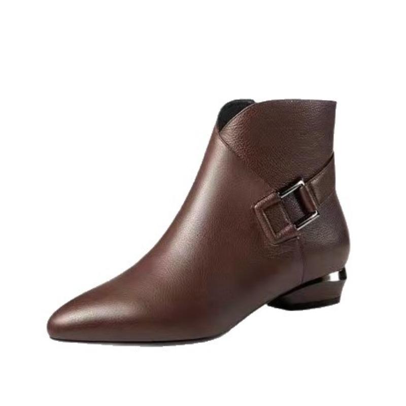 Short Boots Women's New Autumn-winter Style Pointed Toe Short Boots, Versatile Leather Shoes