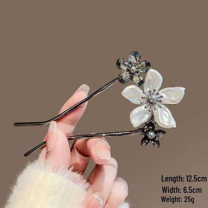 Épingle à cheveux vintage en forme de U avec pompon paon pour femmes - Épingle à chignon nacrée pour Cheongsam et Hanfu