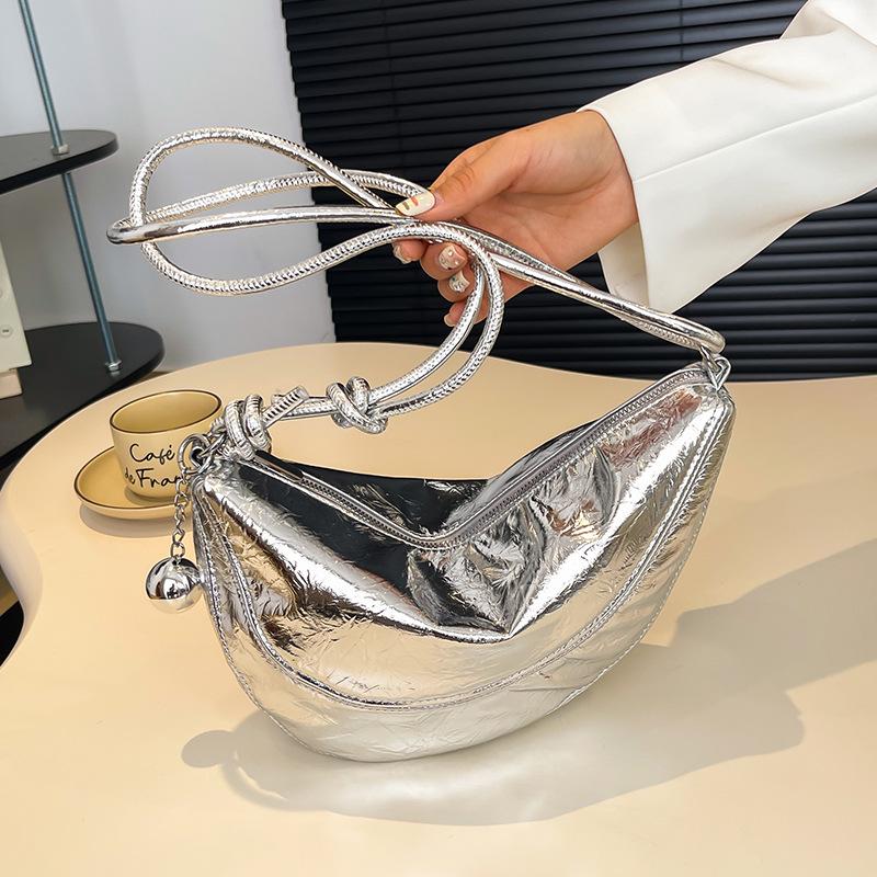 

Серебристый Круассан 2025 Сумка через плечо - Универсальная, Вместительная, Дизайн в виде пельменя