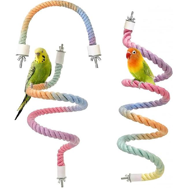 2pcs Gradient Colorful Bird Rope Perch Stand,Bird Cage Climbing Rope Toys Accessories,Bendable Climbing,Parakeet Lovebirds Cockatiels Budgies Play