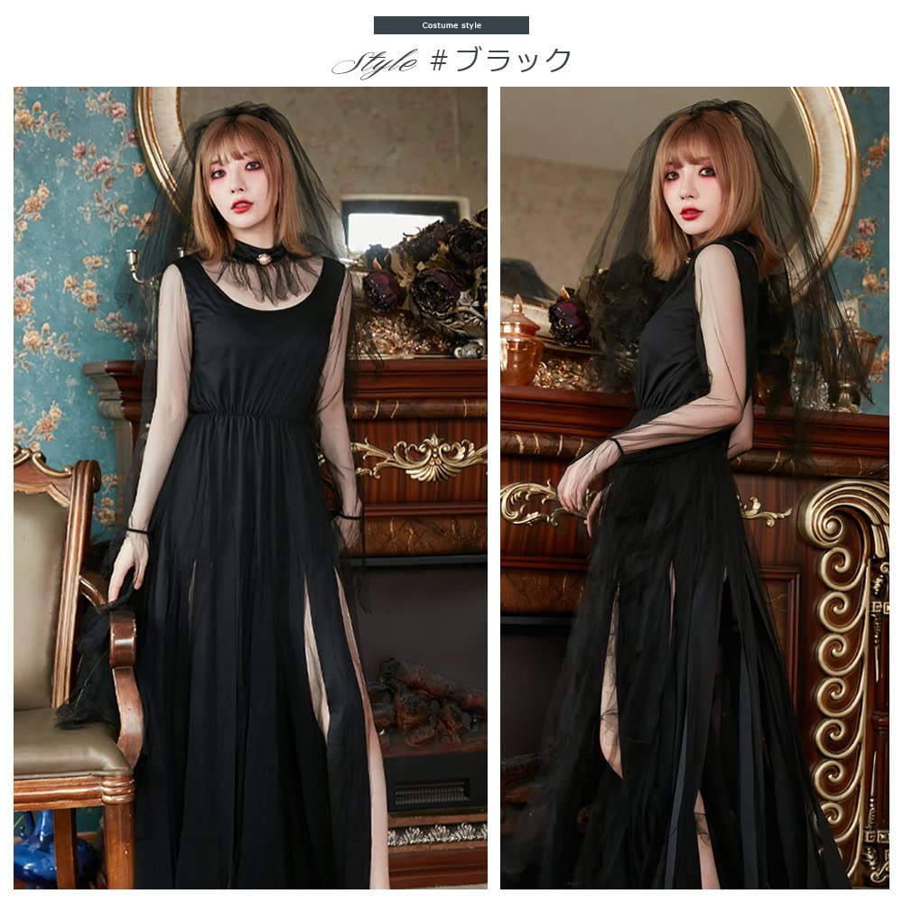 Brightlara Halloween Cosplay Costume, Bride/Zombie Bride, Adult Women's Zombie Bride Costume, cos001-BK-M