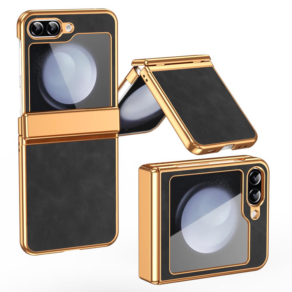 For Samsung Galaxy Z Flip7 FE 5G/Z Flip6 5G Case Hinge Protection Leather Coated PC Folding Phone Cover