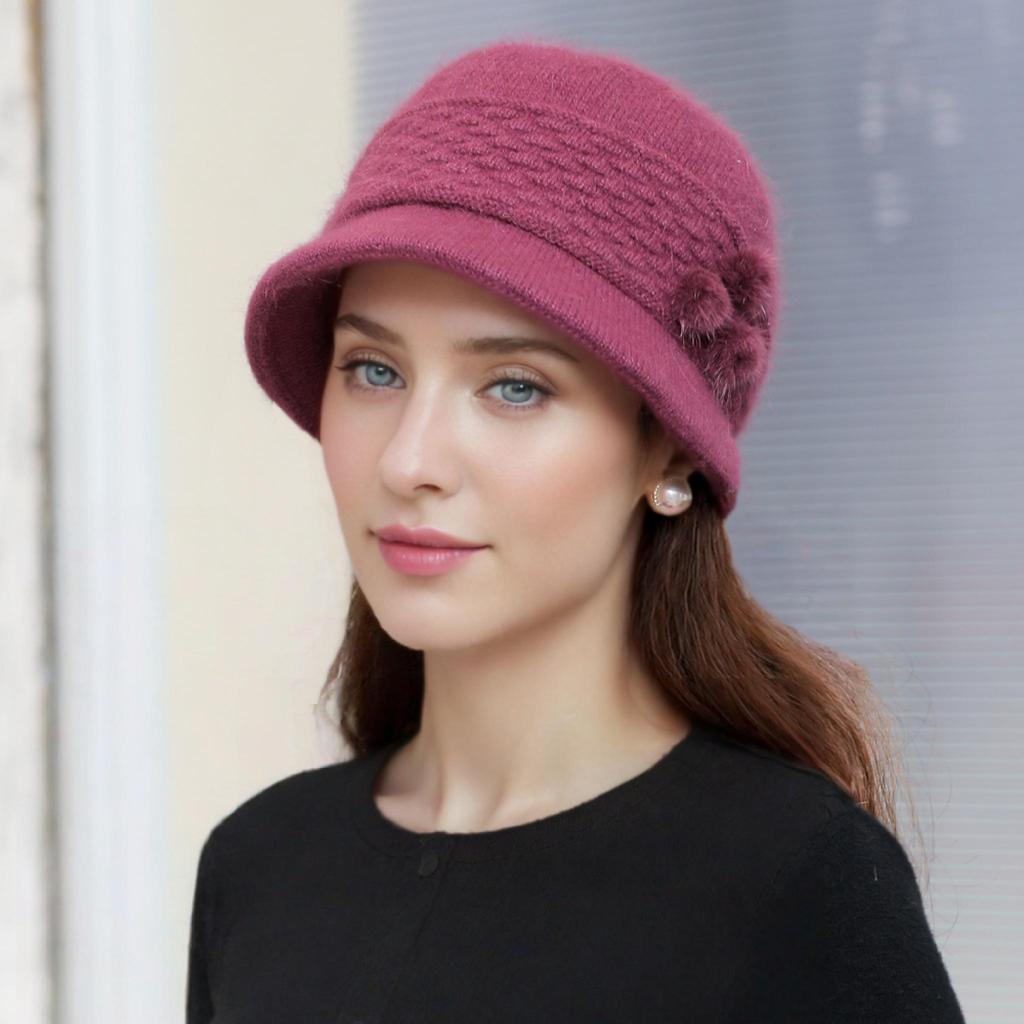 New Women Winter Hat Keep Warm Mom Cap Outdoor Plush Fur Lined Hats For Women Casual Rabbit Fur Bucket Knitted Hat