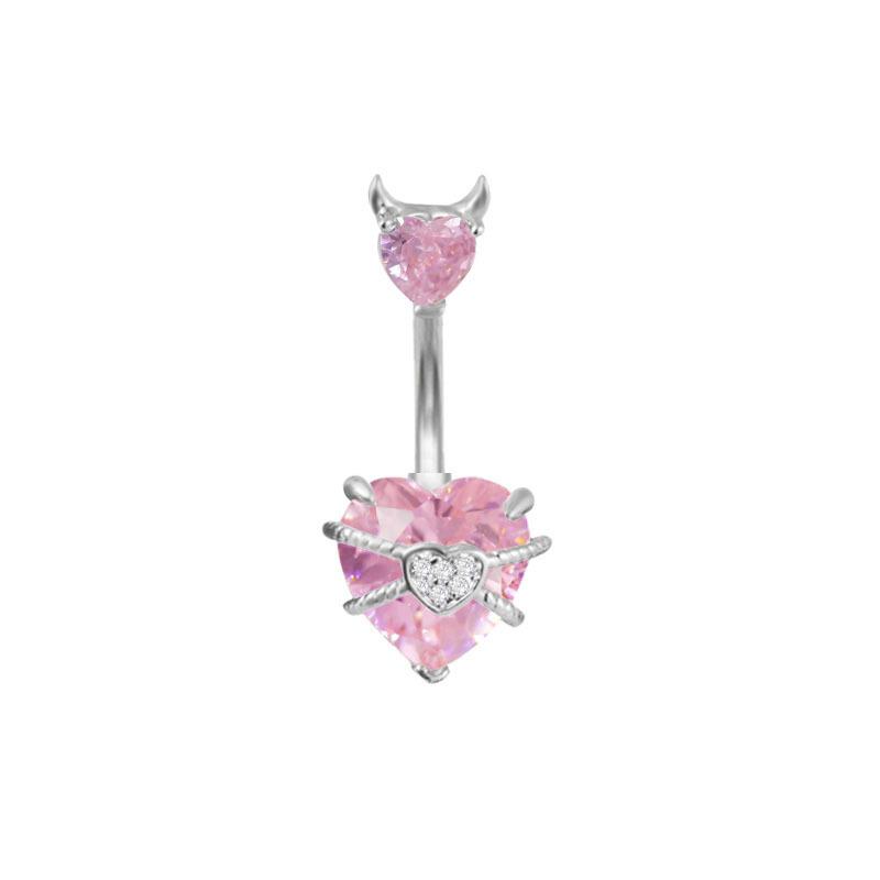 Pink Belly Button Rings Bow Heart Navel Piercing Ring For Women Girls Sexy Body Jewelry Navel Piercing Barbell Gifts