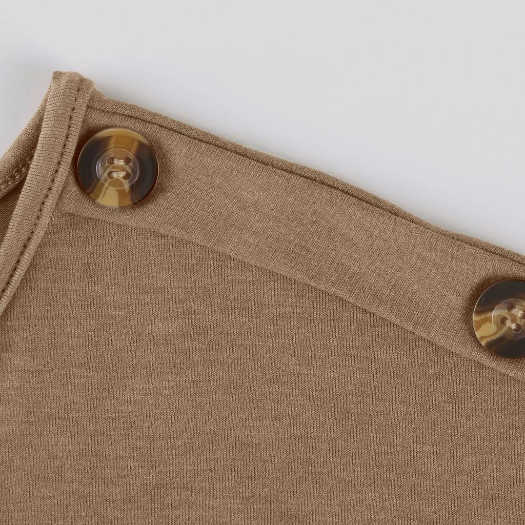 Women's Fashion New Round Neck Color Button Short Sleeve Top