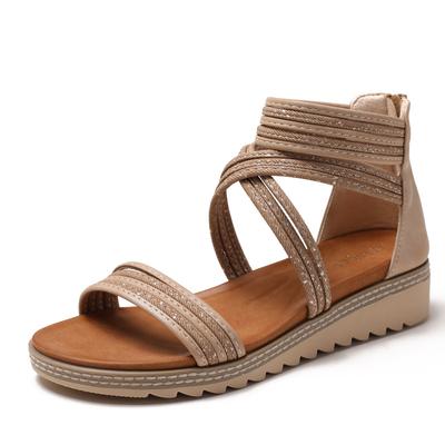 Keilabsatz Atmungsaktive Sandalen Sommer Ausgehöhlt Dicksohlige Reißverschluss hinten Römerschuhe