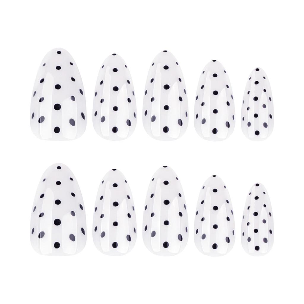 Black Polka Dot Almond Shape Wearable False Nails