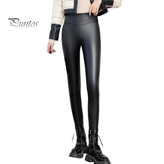 

Женские леггинсы с высокой талией, облегающие, с подъемом бедер, с искусственной кожей, с бархатной подкладкой, утолщенные, теплые, ветрозащитные, повседневные штаны для йоги L чёрный