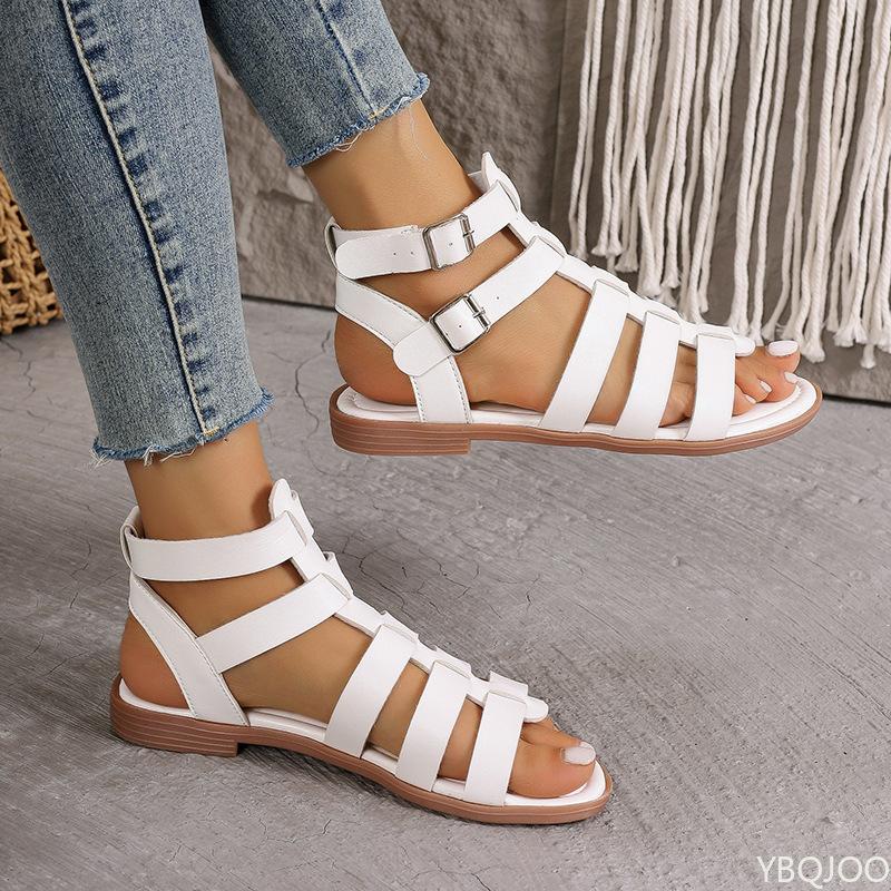 Fashion Large Roman Sandals New Flat Bottom Non Slip Hollow Wear Resistant Beach Style Sandals Solid Color Platform Zapatos De Mujer