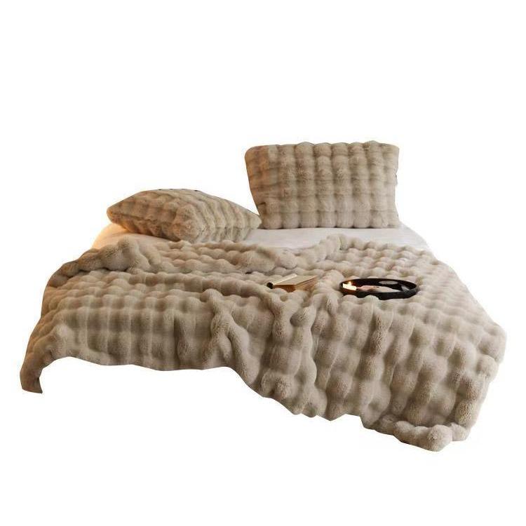 Tuscany Faux Rex Rabbit Bubble Fleece A-Class Double-Sided Office Nap Blanket