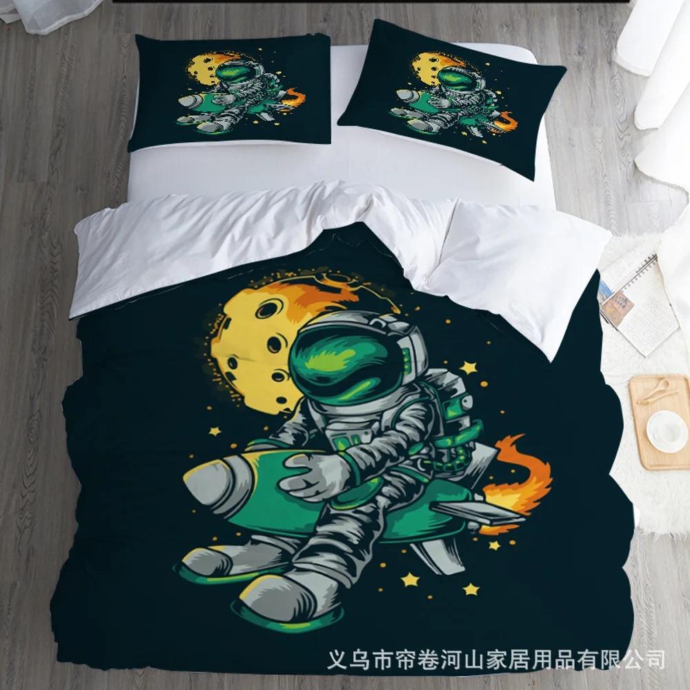 Space Astronaut Rocket Cartoon Illustration 3D Duvet Cover Bedding Set Polyester Pillowcases Gift Single Double King Queen