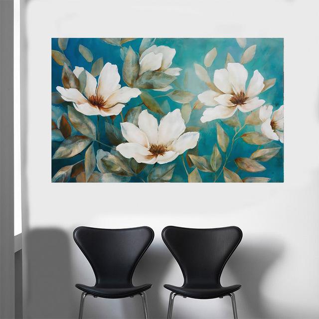 Classcial Flowers Canvas Painting White Golden Posters and Prints Landscape Wall Picture for Living Room Home Decor No Frame