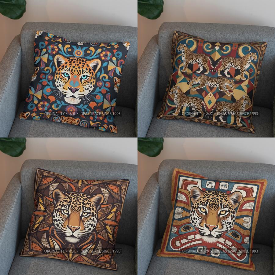 Panika Chen Unisex 2D Colorful Leopard Pattern Decorative Pillow Cover Pattern Cushion Cover Suitable For Sofa Bedroom Car Pillow Cover