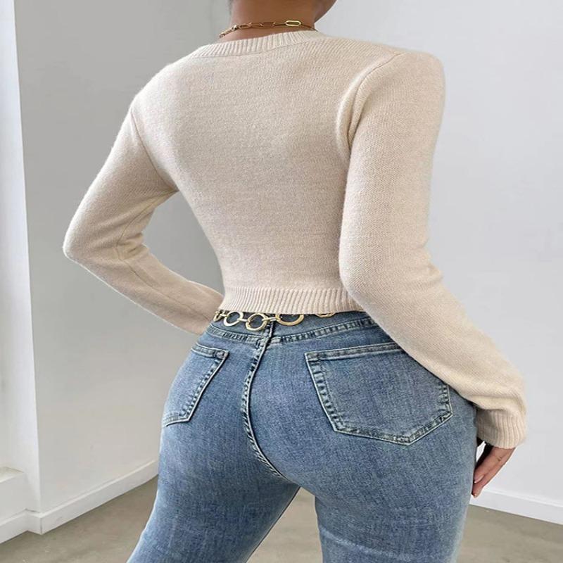 Autumn Sexy Hollow Out Twisted Knitted Sweater Women Slim Fit Long Sleeve Casual Women's Pullover Sweaters Round Neck Solid Elegant Knitwears 25063