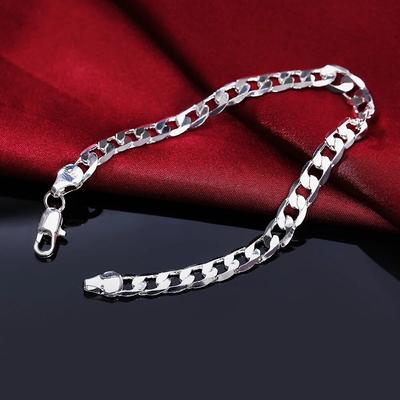 925 Sterling Silver Classic 6MM Geometric Side Chain Bracelet for Man Woman Fashion Wedding Party Gifts Temperament Jewelry