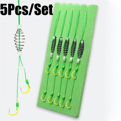 5pcs/set Fluorescent Green Strong Sharp Spring Hooks High Carbon Steel Fishing Hook for Saltwater Freshwater Fishing 8# -13#