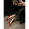 Shoes Square Head Patent Leather Rhinestone Square Buckle Thick Heel Mary Jane Single Shoes Women's Wedding Shoes
