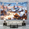 Christmas Village Scene Tapestry – Woven Polyester Fabric Wall Hanging, 90g Brushed Fabric, Animal Theme Graphic Tapestry, Portrait Orientation, No E