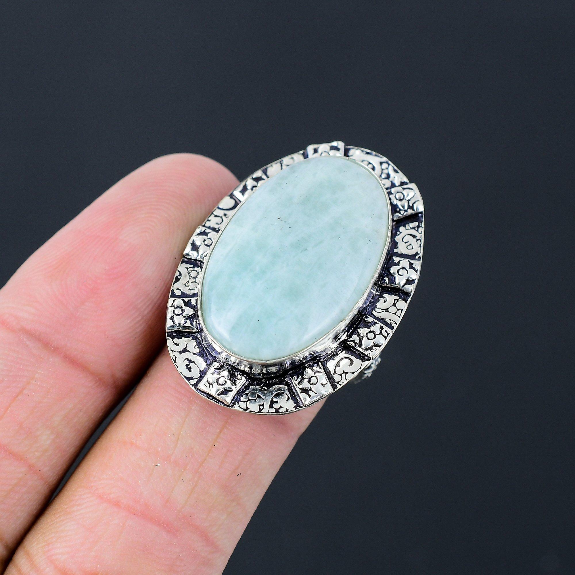 

925 Sterling Silver Natural Amazonite New Multi Stone Wife Ring Jewelry Size 8.5 8.5