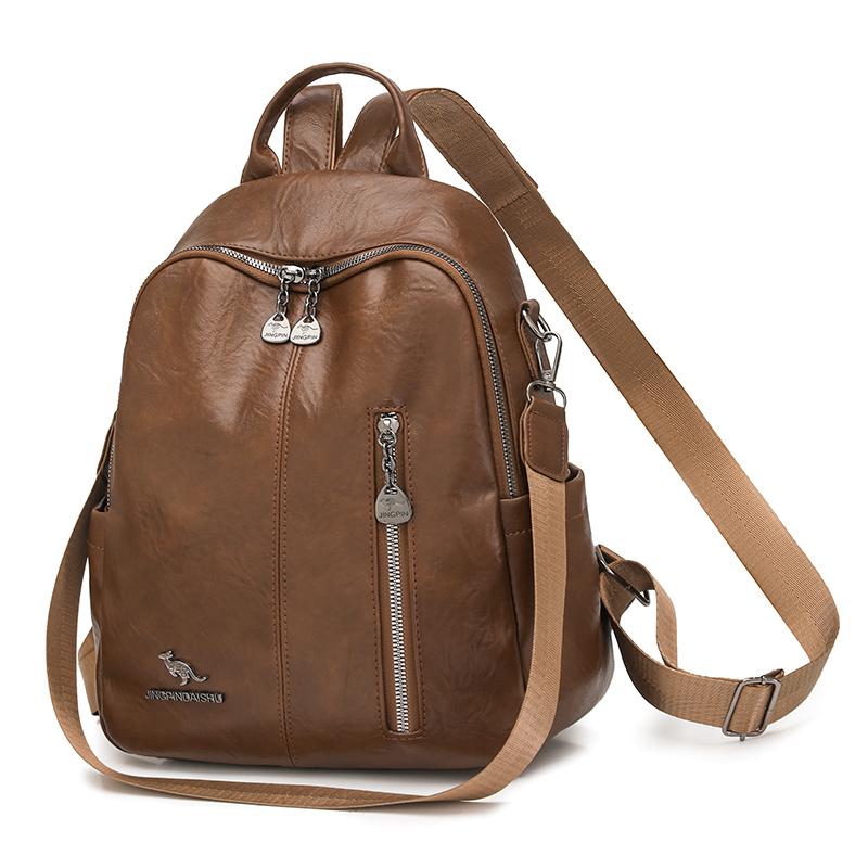 PU Backpack Women's Retro Dual-Use Shoulder Bag Large Capacity Travel Commuter Backpack