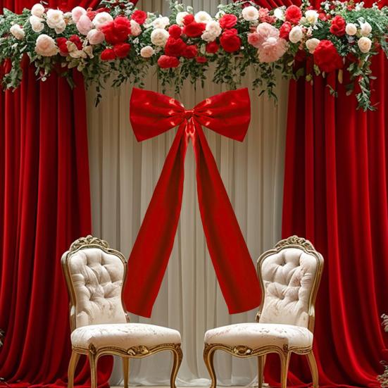 Red Ribbon Bow Christmas Tree Topper Bow Satin Bow with Long Streamers Festive Party Prop for Front Door Holiday Decor