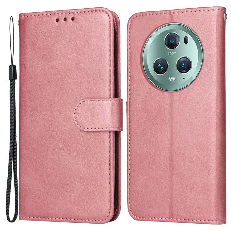 „Honor Magic5 Pro Calf Texture“ telefono korpuso stovas Telefono dėklas Odinis telefono dangtelis su dirželiu