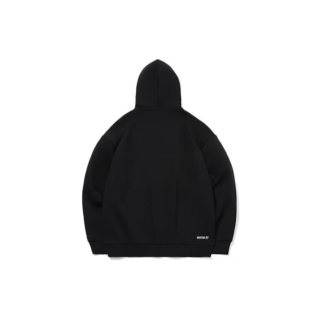 Li Ning Logo Embroidery Casual Hooded Pullover Fleece Lined Sweatshirt Unisex New Standard Black AWDR615-3