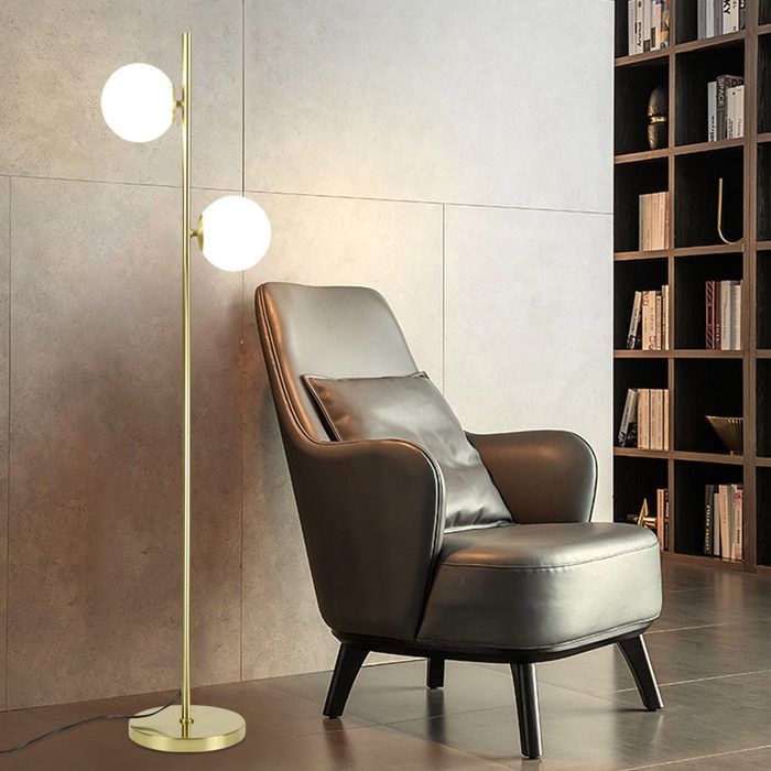 Lampadaire - NETTLIFE - Abat-jour en verre - 2x E27 - Hauteur 166 cm - Or métal