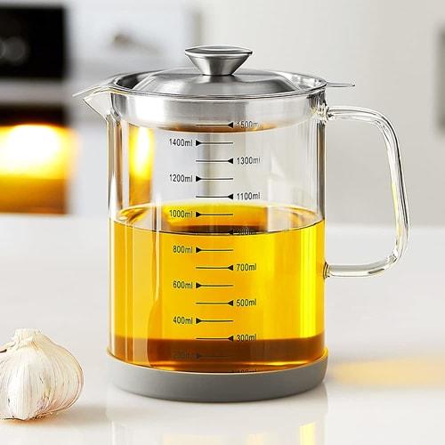 Ticaot 18/8 Stainless Steel + Heat-Resistant Clear Glass Oil Pot, Strainer Pot, Oil Strainer, Residue Filter, Oil Filter for Home and Restaurant Use,