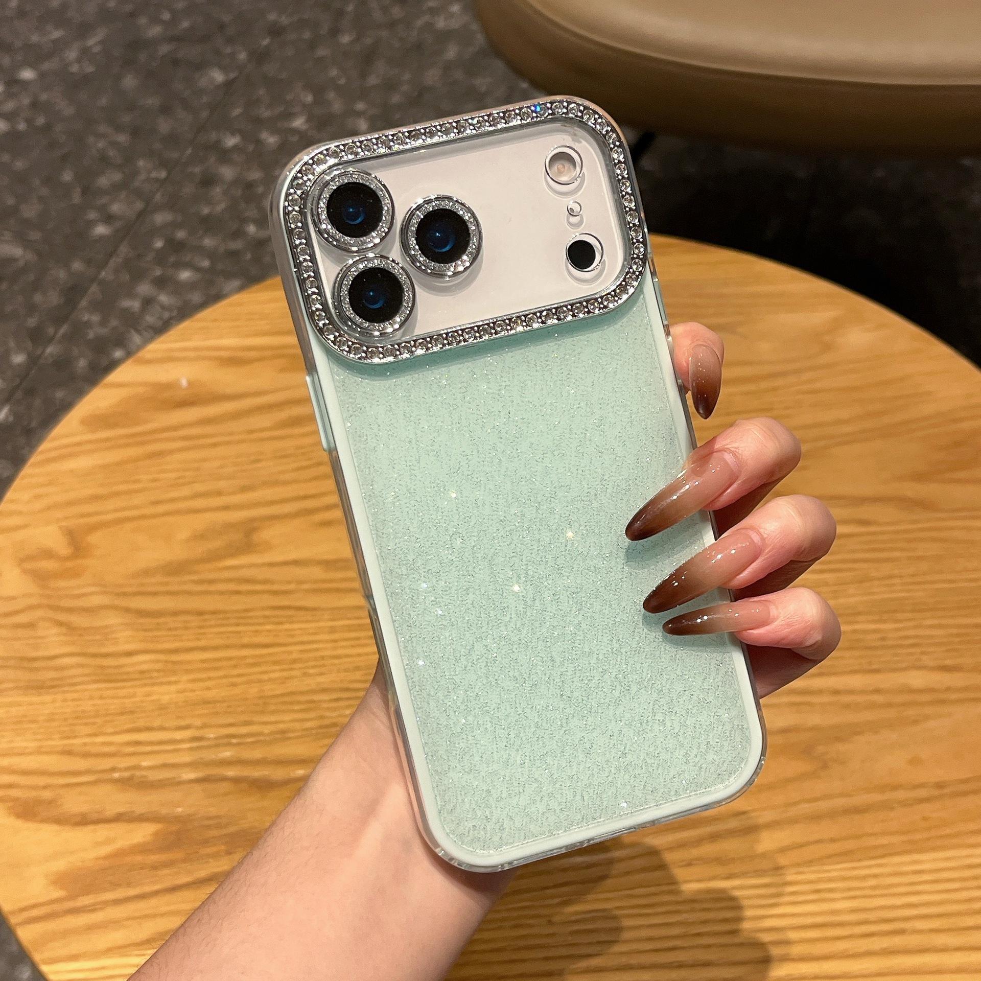 

Electroplating Flash Diamond Lens for IPhone 17 Promax Three in One Flash Pink Phone Case for Apple 16 Solid Color Soft Case For iPhone13Promax