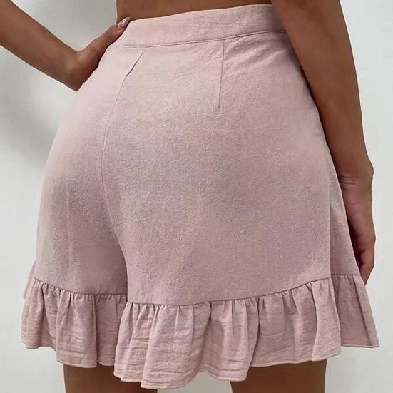 Women Shorts Flounce High Waist Solid Color Loose Fit Summer Short Pants for Home