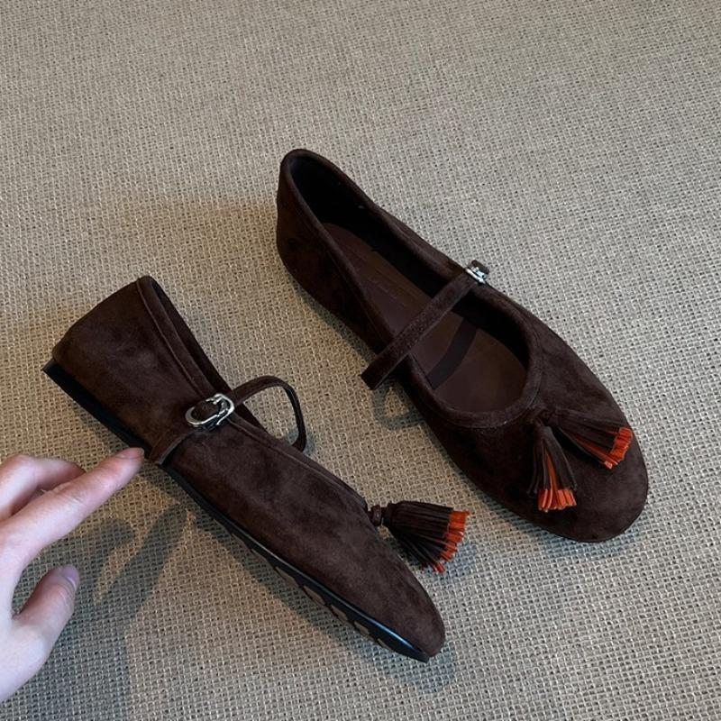 Sheepskin Version Leather Retro Soft-soled Mary Jane Shoes Women's Fringed Niche Fashion Versatile Commuter Single Light Mouth Shoes