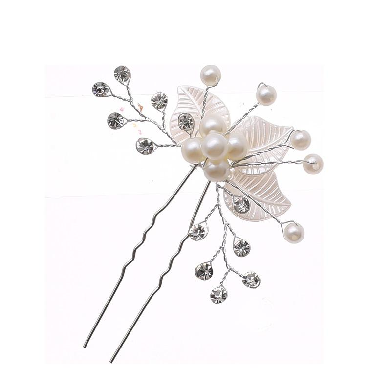 Wedding Bridal Bridesmaid Pearl Crystal Leaf Headpiece Hair Pin Hairpin Pearl Headwear Hairpin Ornaments Fashion Sexy Accessory