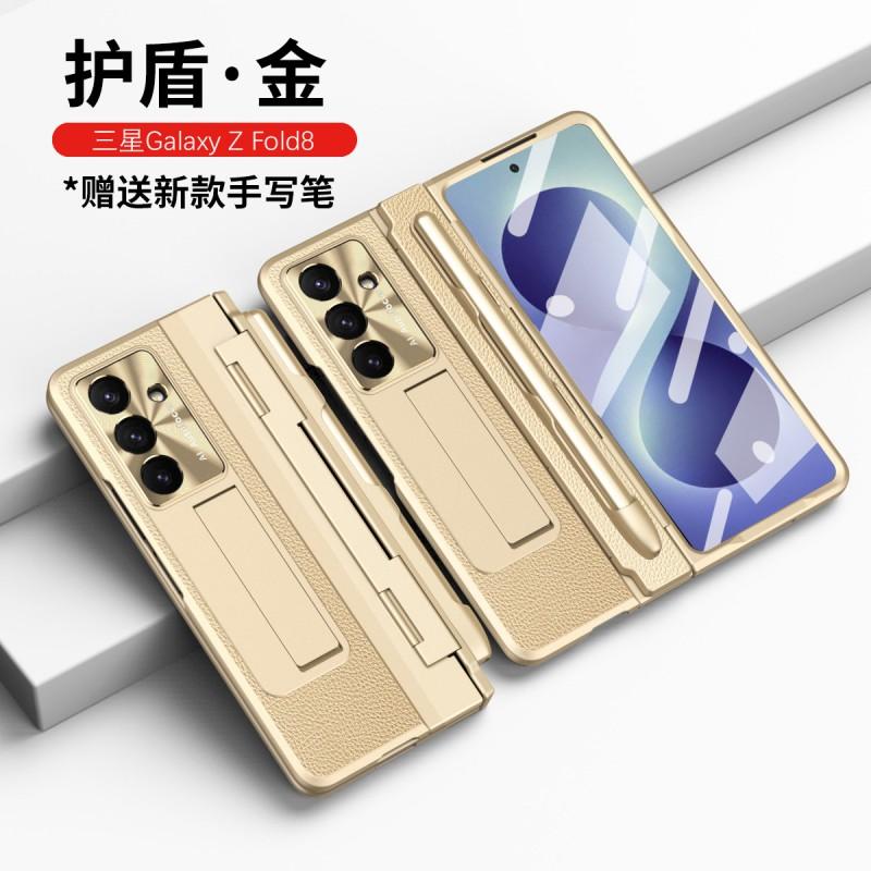 Full Coverage Foldable Phone Case Galaxy Z Fold8 Fold7 Fold6 With Kickstand Shockproof PC Shell Vegan Leather