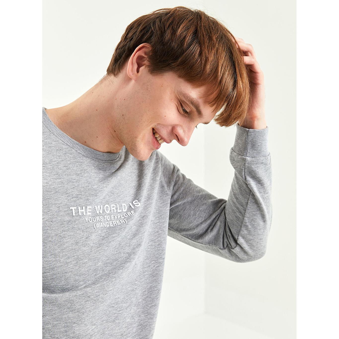 

XSIDE Crew Neck Long Sleeve Printed Men s Sweatshirt Grey