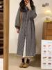 Retro plaid long-sleeved shirt skirt 2025 autumn stacking lazy style small temperament cotton and linen dress