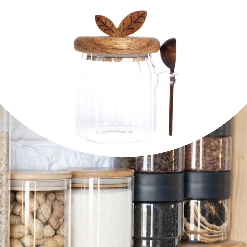 Airtight Glass Container with Wooden Lid for Food Storage