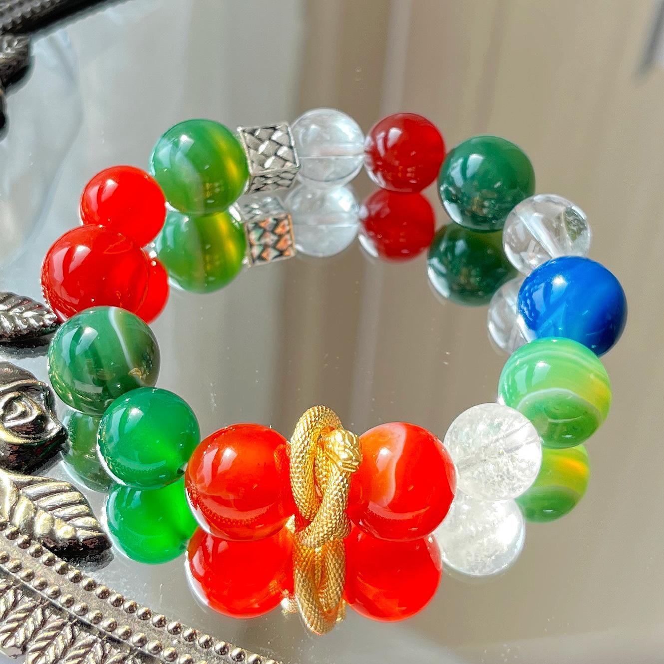 High Quality Large Particle 12-14Mm Natural White Crystal Chalcedony Blue Agate Bracelet Bracelet.