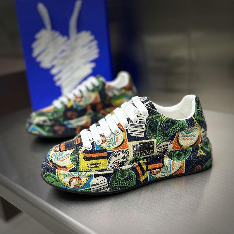 Scarpe Stringate da Uomo di Lusso di Moda Firmate con Scritta Scarabocchiata e Strass, Scarpe Basse Casual, Mocassini, Sneakers da Passeggio Rock Hip-hop da Uomo