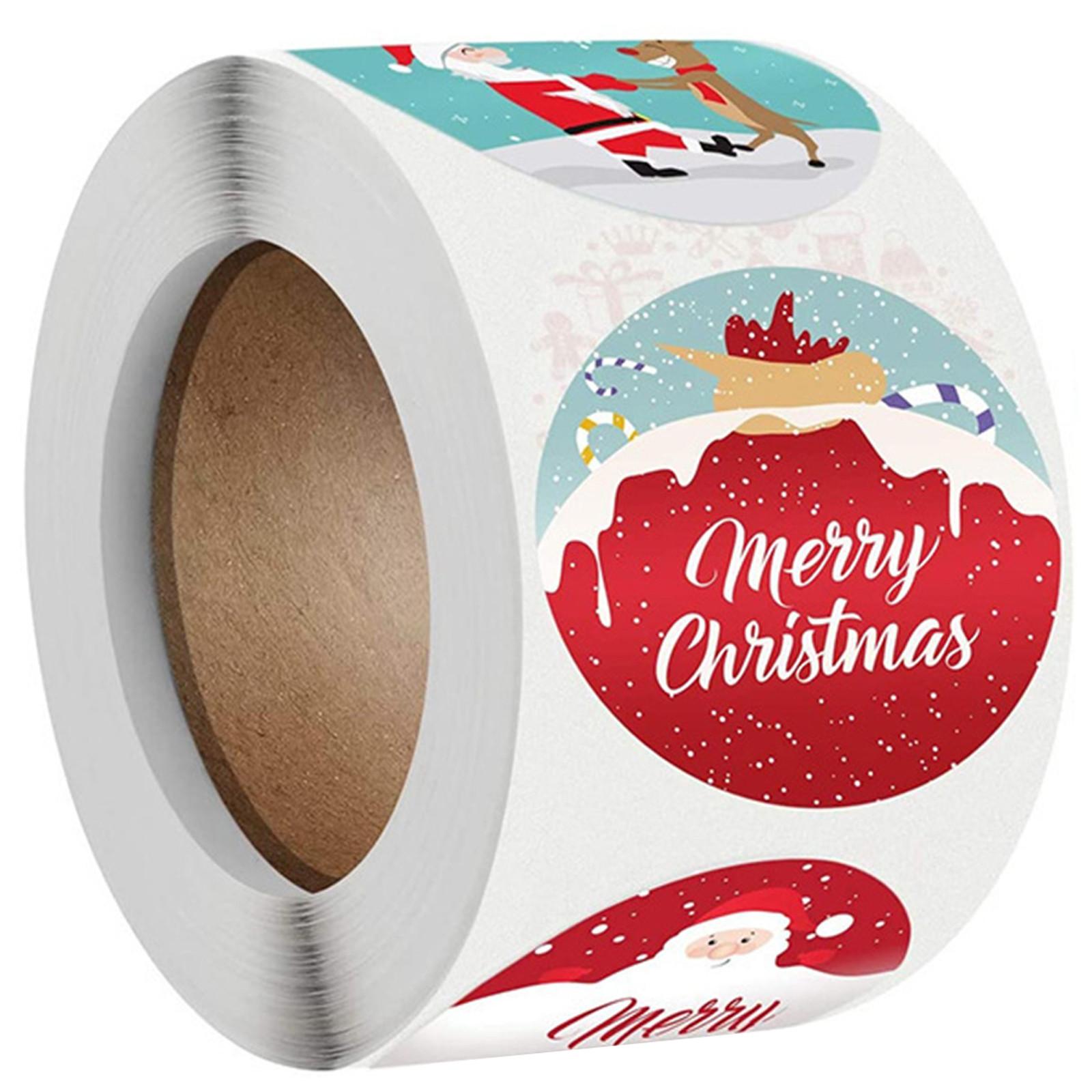 

500 шт. 1,5-дюймовые наклейки с Рождеством, рождественские бирки, рулонные этикетки, уплотнительный клей, круглые наклейки с Санта-Клаусом One Size