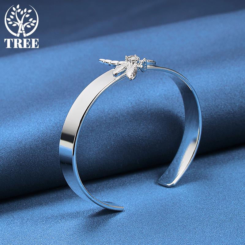 925 Sterling Silver AAA Zircon Dragonfly Smooth Bracelet Jewelry