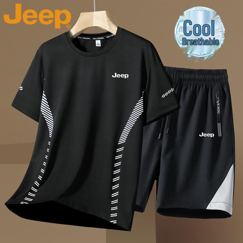 JEEP Men s Summer Breathable T-Shirt & Shorts Set 5XL чёрный