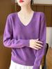 Women's V-Neck Wool Cashmere Sweater: Autumn/Winter Fashionable Long Sleeve Knit Pullover.