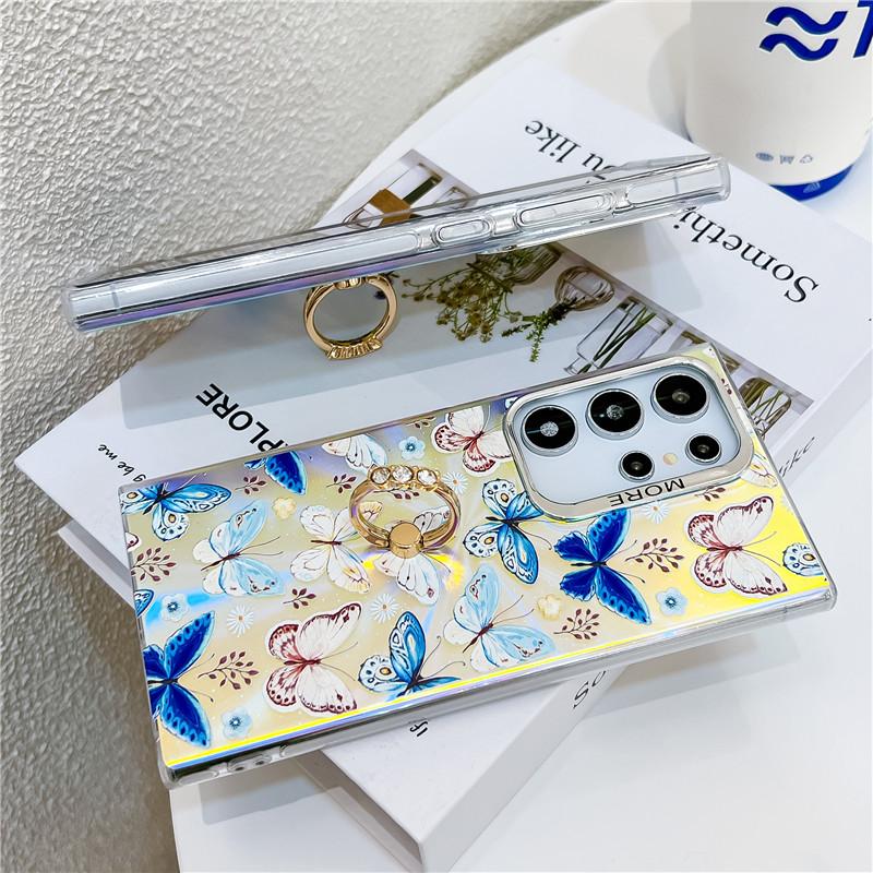 Fashion Ring Holder Butterfly Raser Electroplated Phone Case for Samsung S24 S23 FE S22 Ultra A55 A35 A25 A15 A54 A14 A34