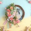 Easter Bunny Wreath With Ribbon | Artificial Plant Door Hanging Ornament for Home Party Decor, Polyester, Door Mount