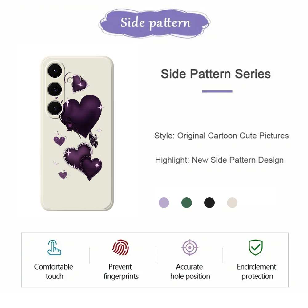 For Samsung Galaxy S25 FE Case Purple Love Pattern Printing Straight Edge TPU Phone Back Cover