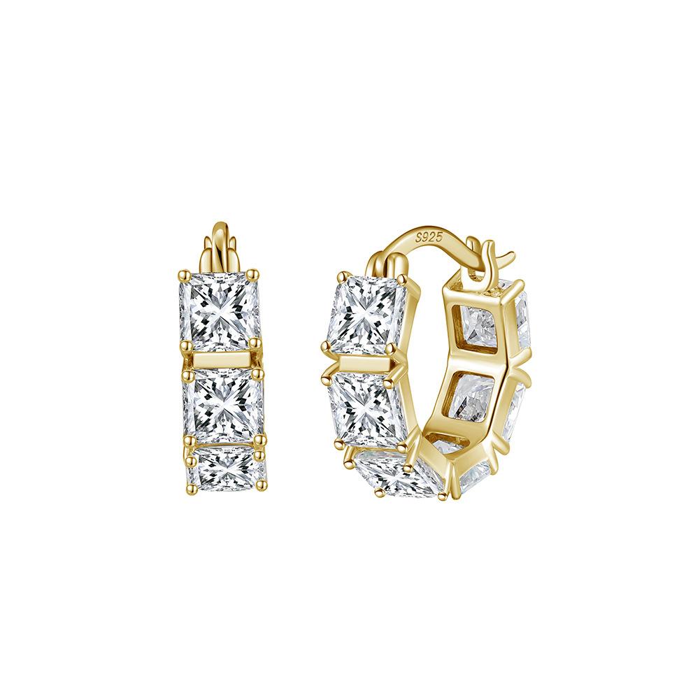 Luxury 925 Sterling Silver Square Moissanite Hoop Earrings for Women Geometric Sparkling Minimalist Edgy Jewelry
