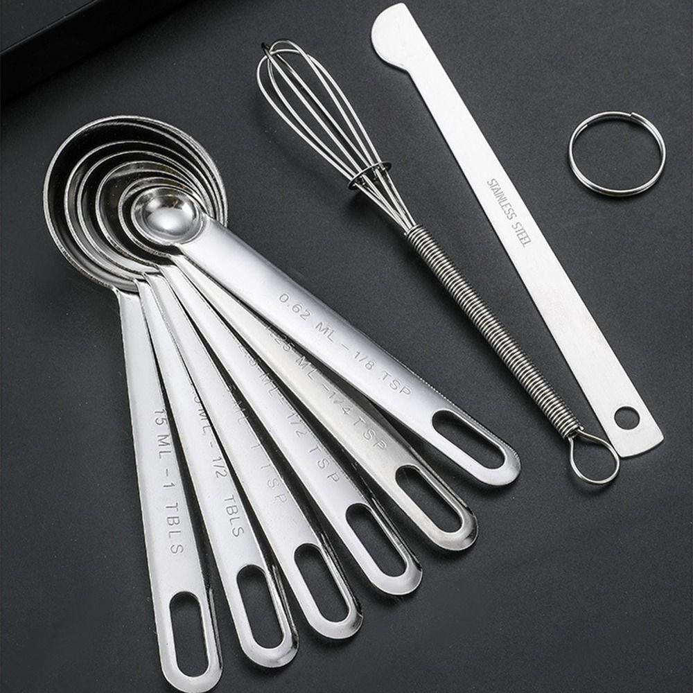 With Scale Measuring Spoon Set Stainless Steel Kitchen Measuring Cup  Seasoning Measuring