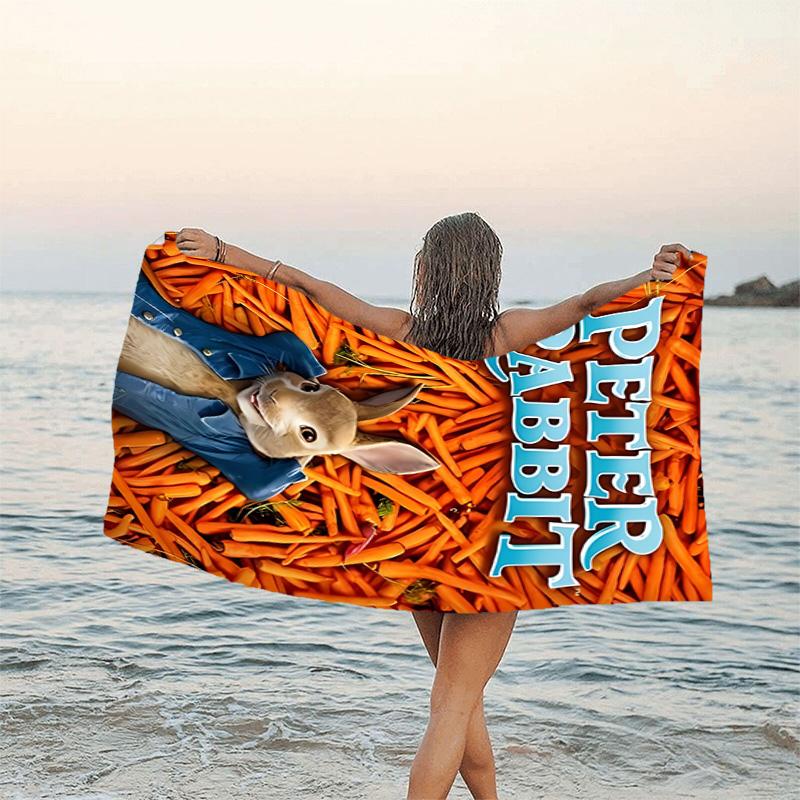 1pc Peter Rabbit1 Beach Towel, Beach and Seaside Swimming Pool Equipment, Fashion Pattern, Rectangular, Travel Essentials