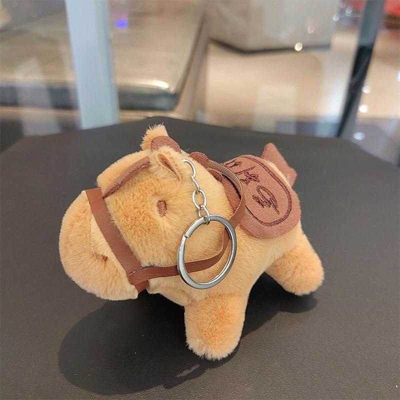 Plush Pony Charming Keychain In Deep Coffee With Silver Rings Great For Ages All